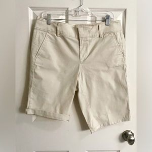 LOFT Cream Roll-Hem Bermuda Shorts